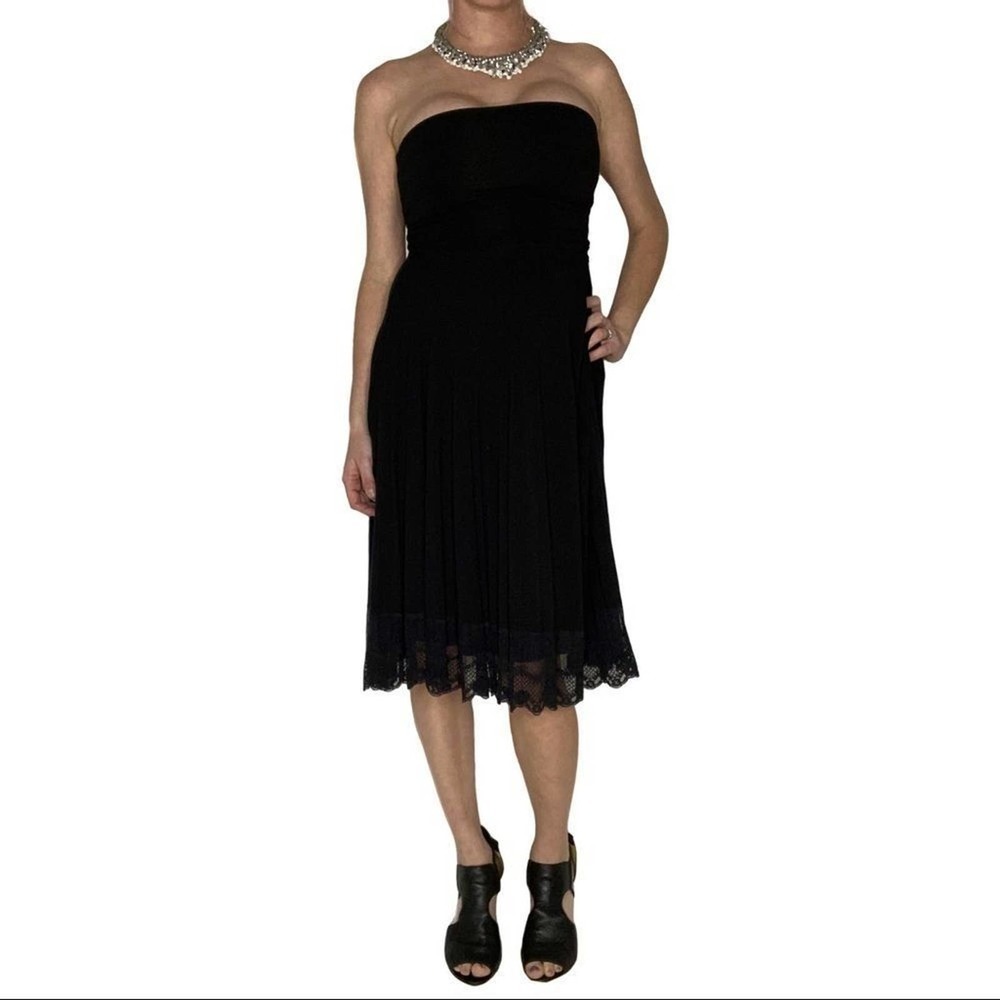 WHITE House Black Market Black Lace Strapless Midi Dress Size Extra Small